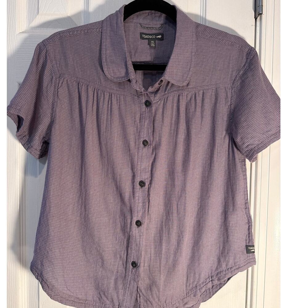 Toad & Co Purple Micro-check Button up top, Size XS